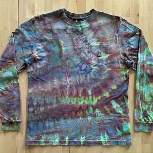 Teddy Fresh Unisex Long Sleeve Tee Shirt with Pocket size Medium CUSTOM TIE-DYED
